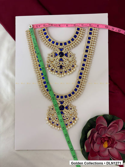 Alternate product view of Blue Square-Arc Double-Medallion Deity Long Necklace for Idol Alankaram for deity idol alankaram