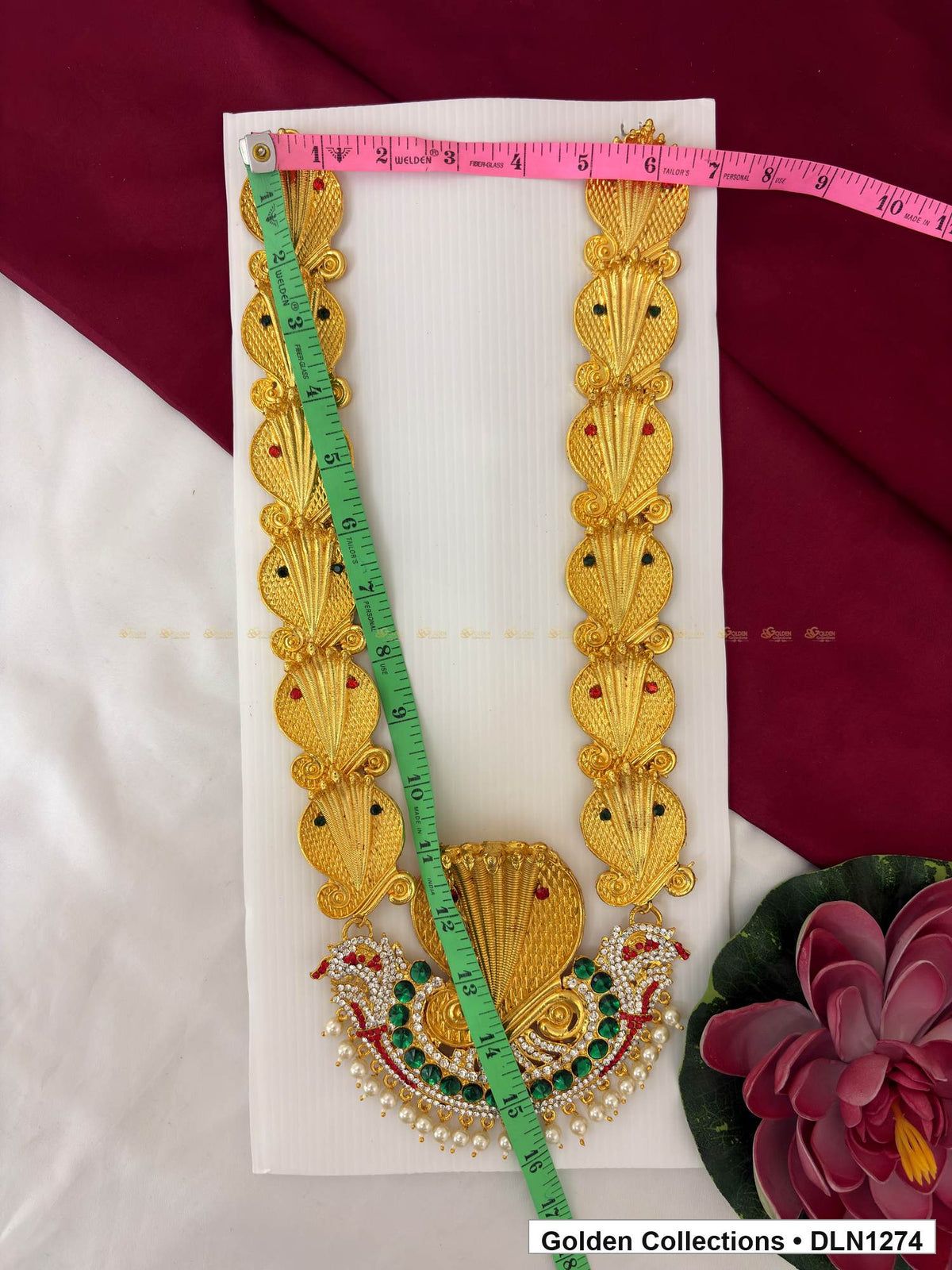 Alternate product view of Leaf-Panel Twin-Bird Fan Pendant Deity Long Necklace for Idol Alankaram for deity idol alankaram