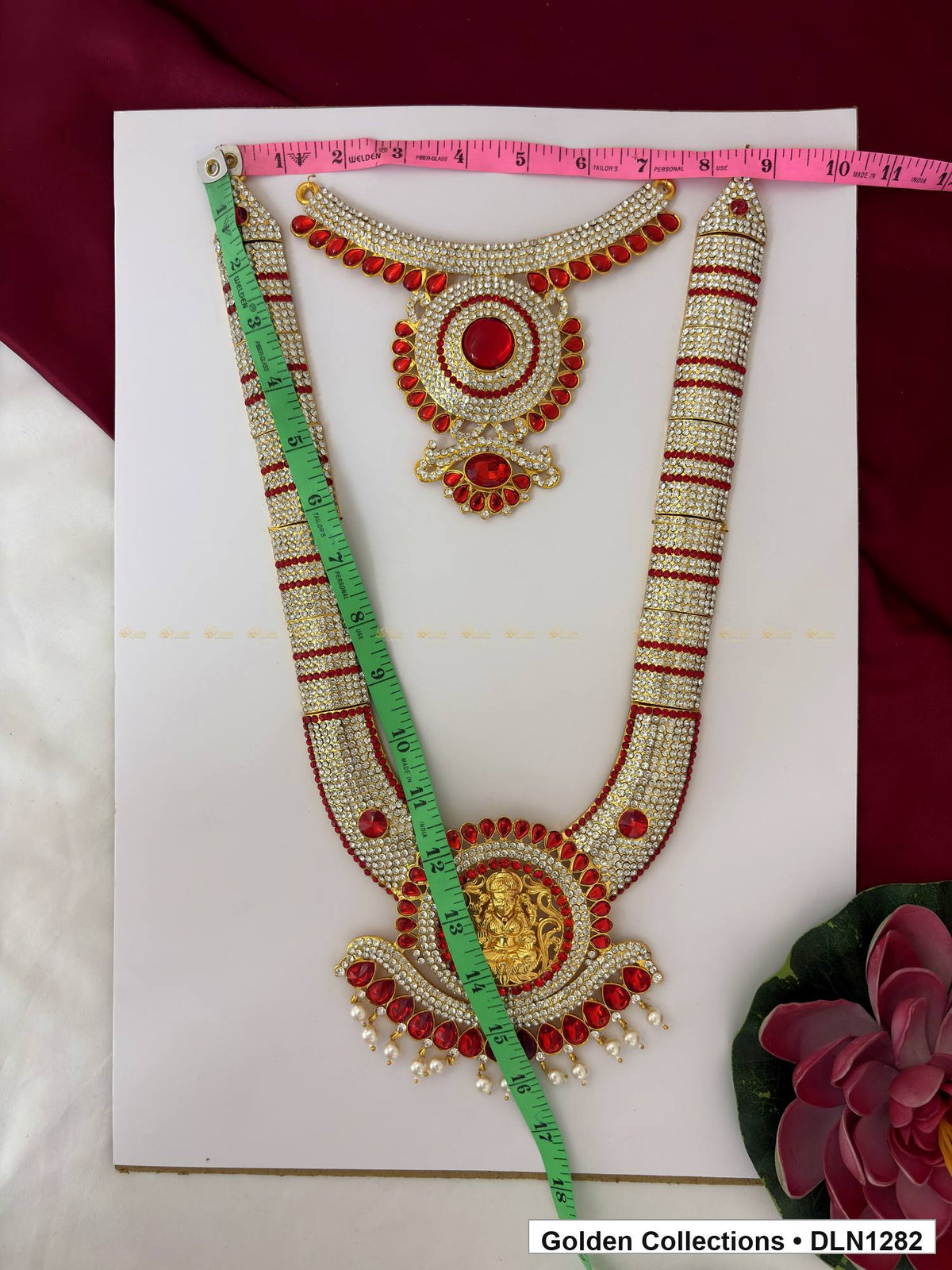 Alternate product view of Orange Banded Round Fringe Medallion Deity Long Necklace for Idol Alankaram for deity idol alankaram