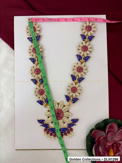 Alternate product view of Blue Leaf Pink Flower Vine Deity Long Necklace for Idol Alankaram for deity idol alankaram