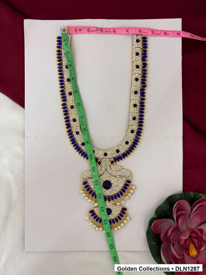 Alternate product view of Navy Accented Triple-Fan Deity Long Necklace for Idol Alankaram for deity idol alankaram