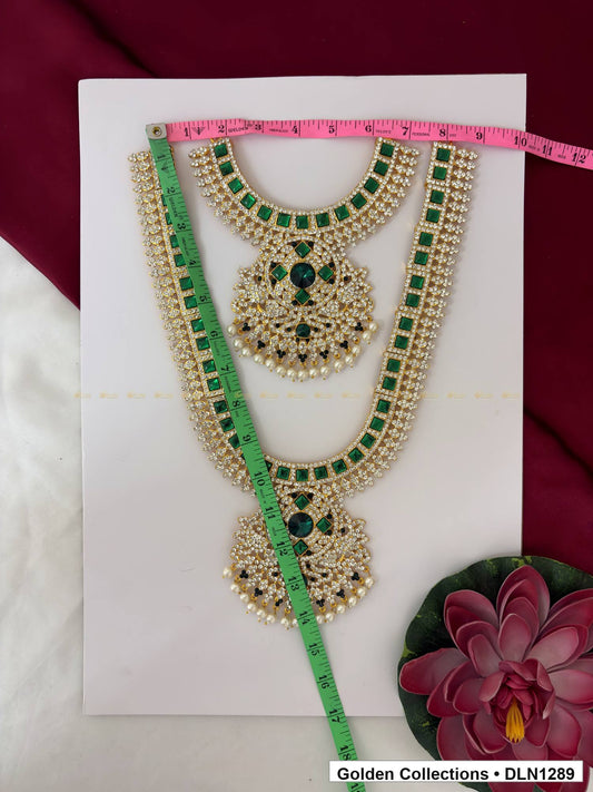 Alternate product view of Green Double-Layer Floral Medallion Deity Long Necklace for Idol Alankaram for deity idol alankaram