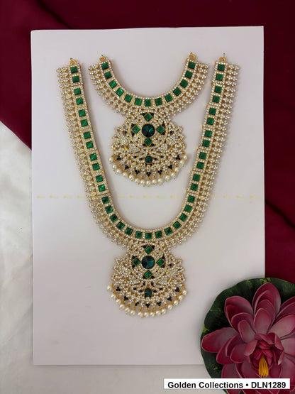 Green Double-Layer Floral Medallion Deity Long Necklace for Idol Alankaram full product view for deity idol alankaram