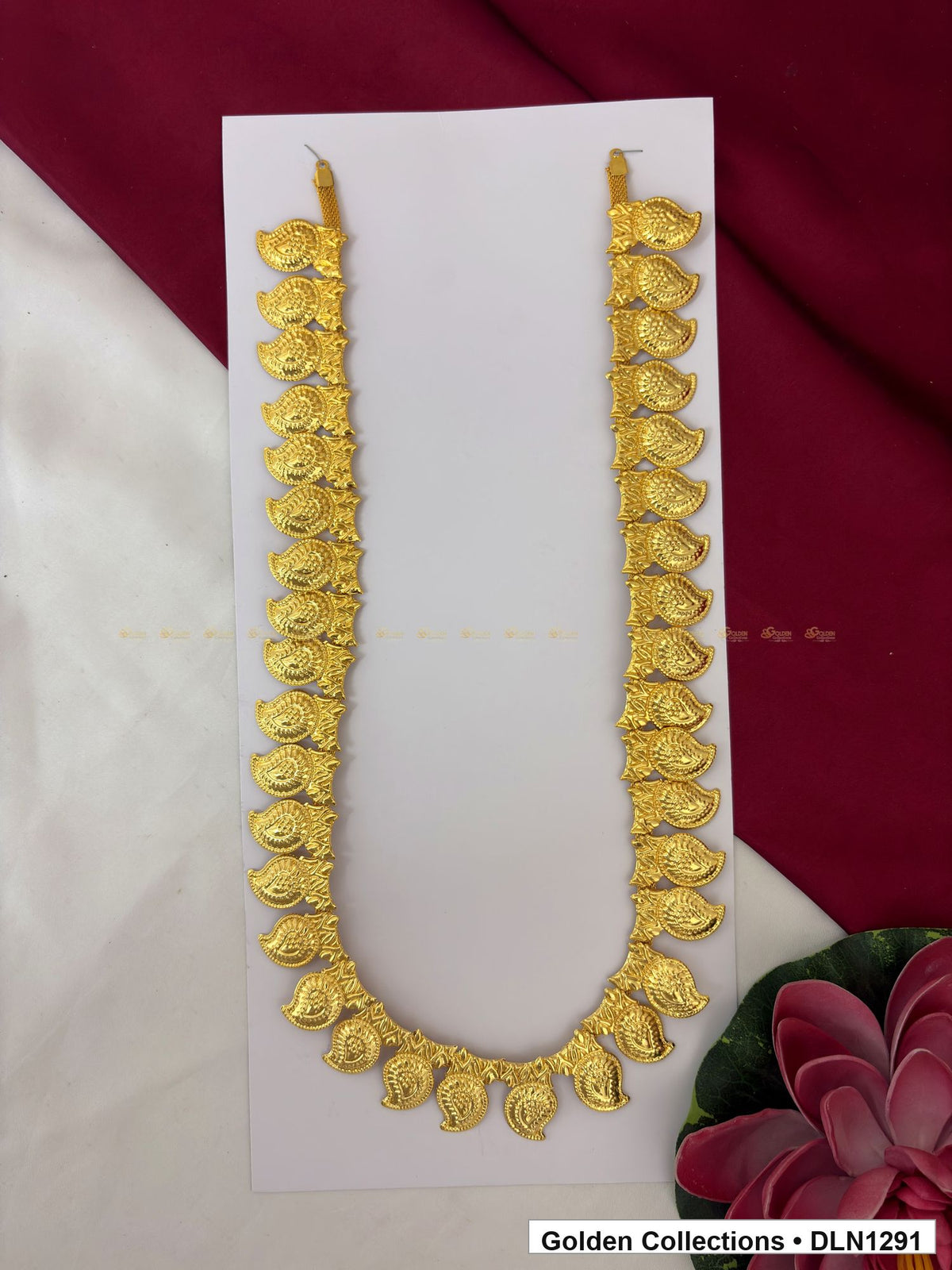 Gold-Tone Paisley-Link Deity Long Necklace for Idol Alankaram full product view for deity idol alankaram