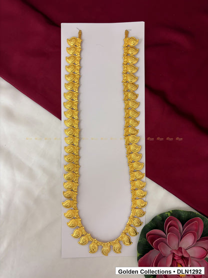 Golden Leaf Drop Deity Long Necklace for Idol Alankaram full product view for deity idol alankaram