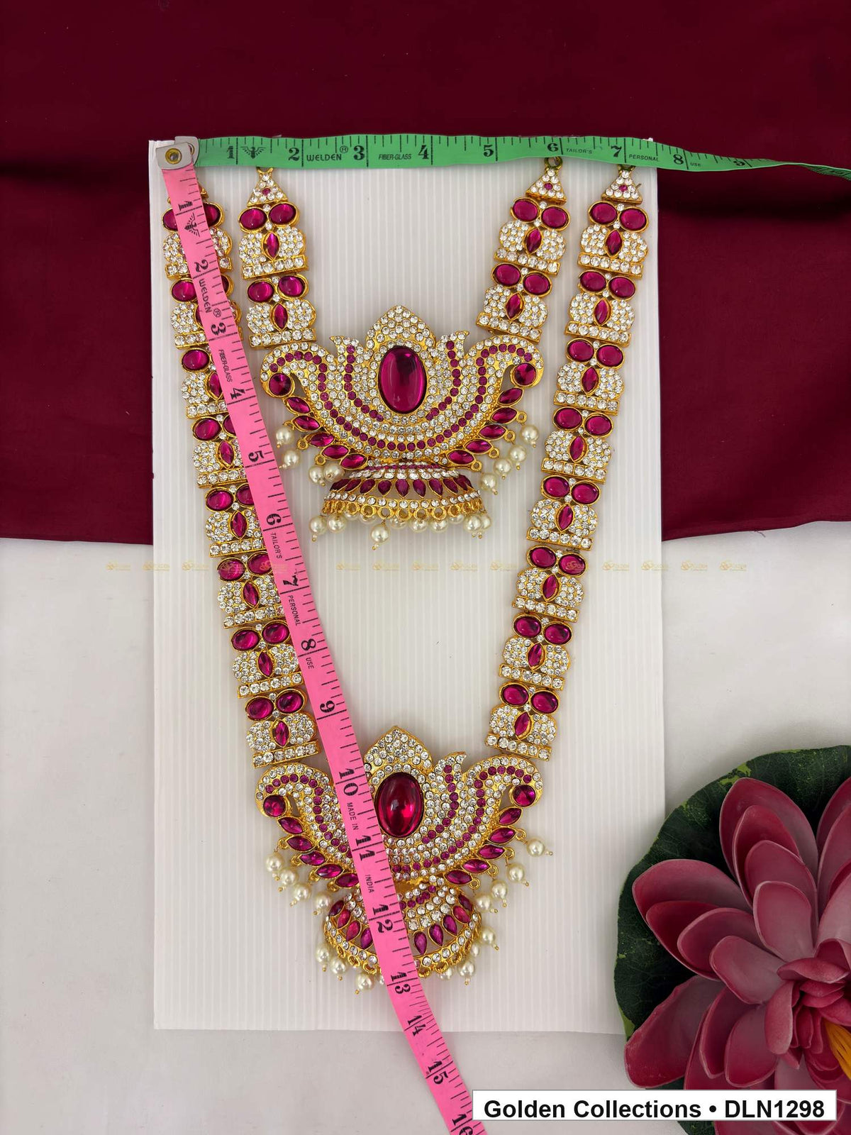 Alternate product view of Red Double Crescent Fan Deity Long Necklace for Idol Alankaram for deity idol alankaram