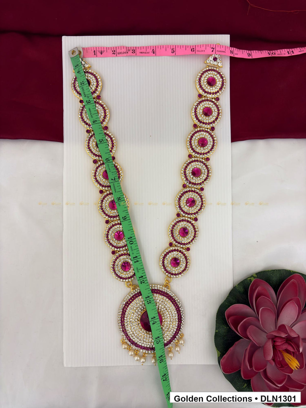 Alternate product view of Pink Concentric Circle Pendant Deity Long Necklace for Idol Alankaram for deity idol alankaram