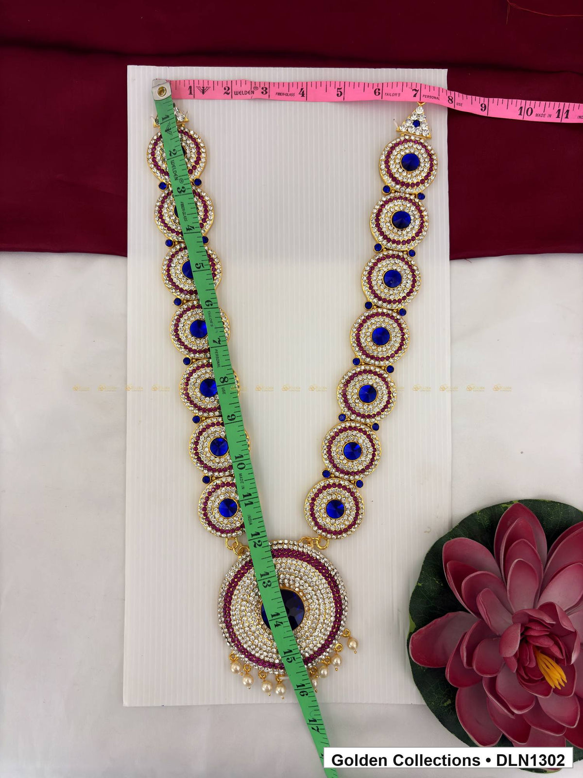 Alternate product view of Blue Concentric Circle Pendant Deity Long Necklace for Idol Alankaram for deity idol alankaram