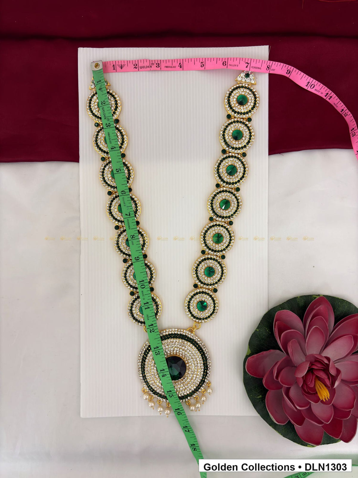 Alternate product view of Green Concentric Circle Pendant Deity Long Necklace for Idol Alankaram for deity idol alankaram