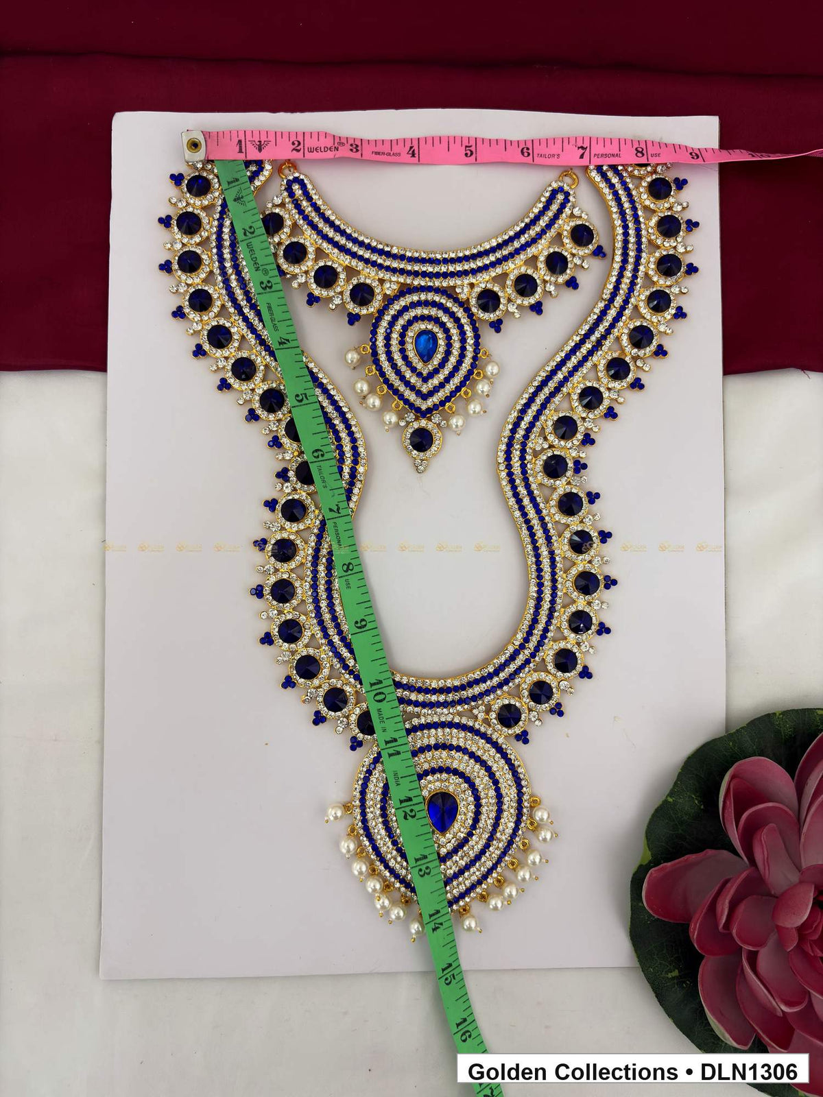 Alternate product view of Blue Double Loop Teardrop Deity Long Necklace for Idol Alankaram for deity idol alankaram