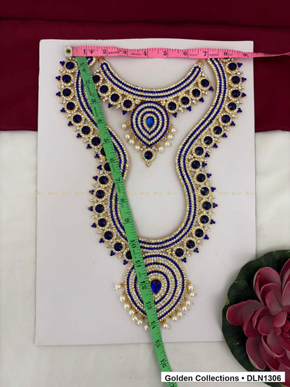 Alternate product view of Blue Double Loop Teardrop Deity Long Necklace for Idol Alankaram for deity idol alankaram