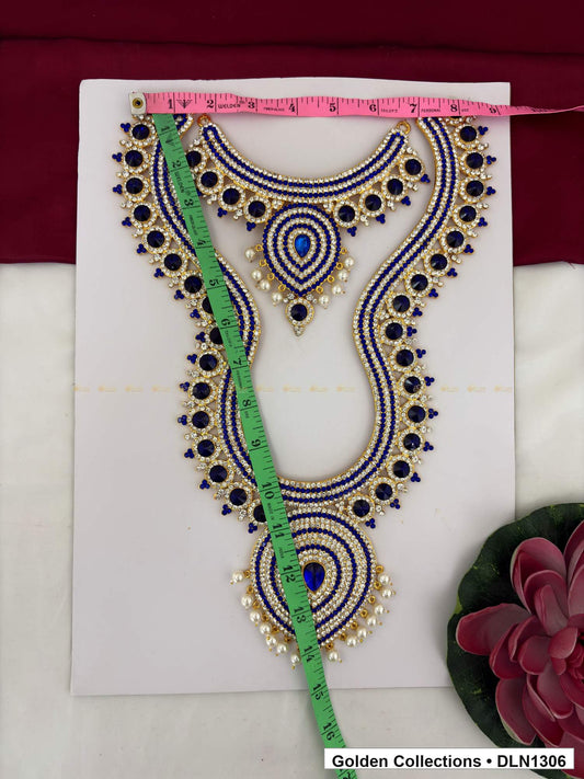 Alternate product view of Blue Double Loop Teardrop Deity Long Necklace for Idol Alankaram for deity idol alankaram