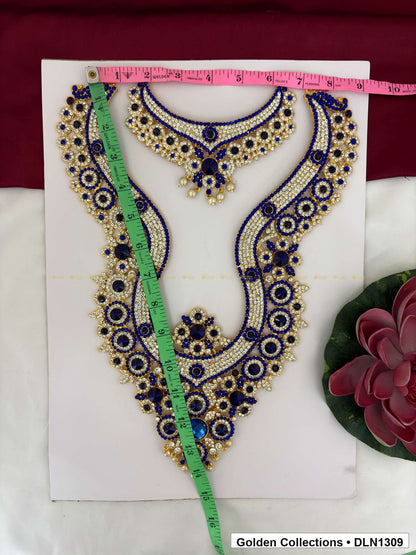 Alternate product view of Blue Curved Scroll Motif Deity Long Necklace for Idol Alankaram for deity idol alankaram
