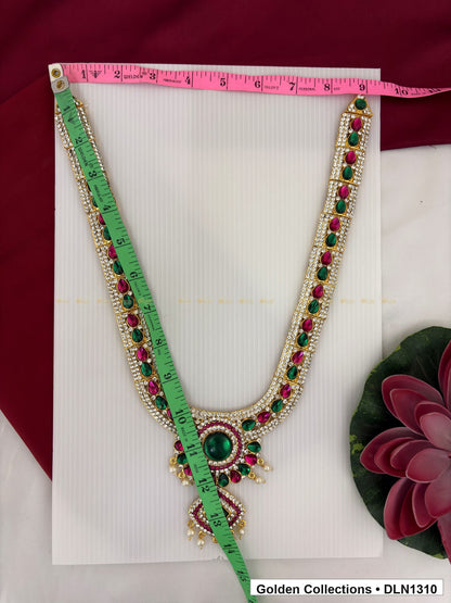 Alternate product view of Green Center Diamond Drop Deity Long Necklace for Idol Alankaram for deity idol alankaram