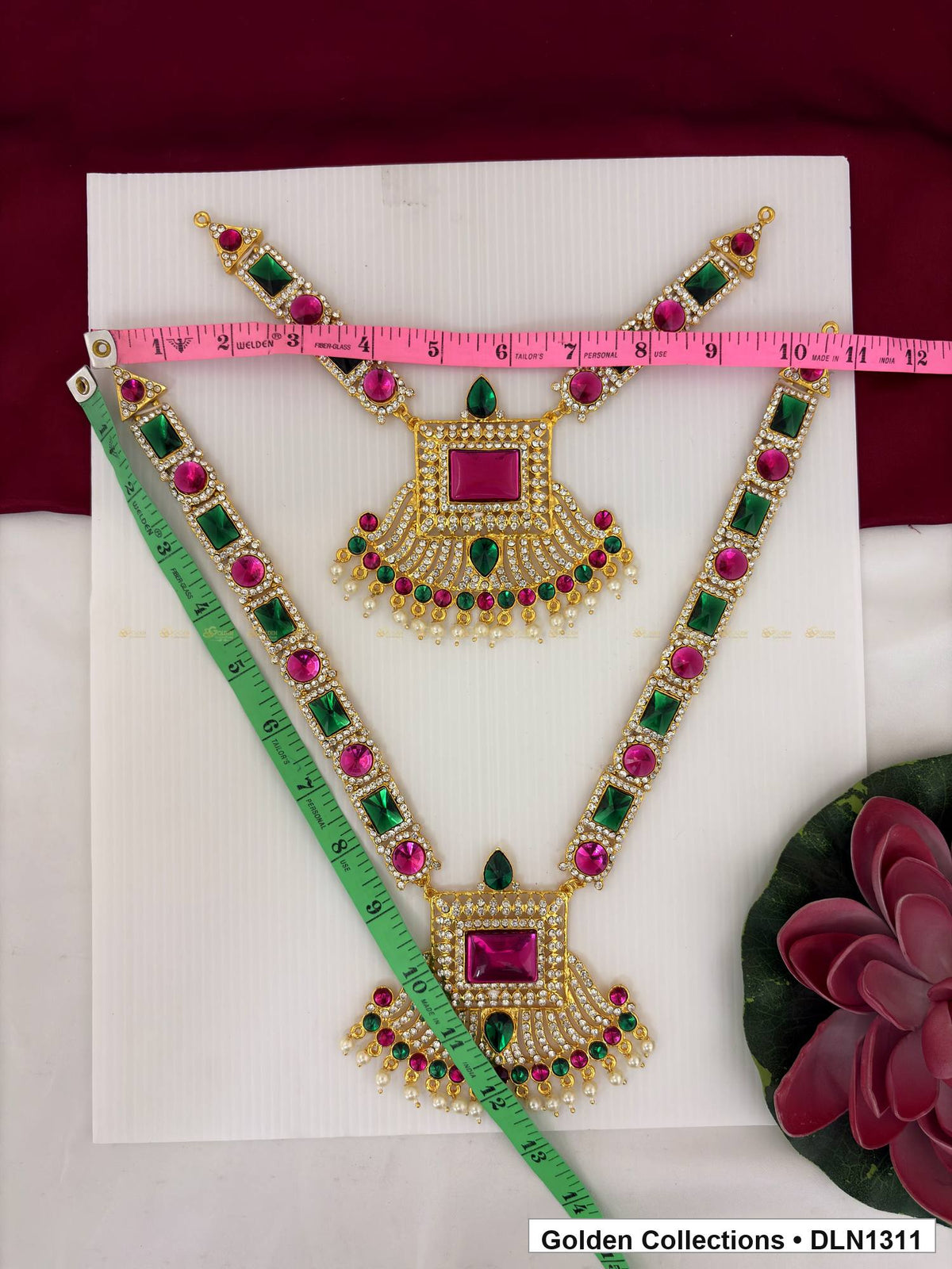 Alternate product view of Pink Square Fan Pendant Deity Long Necklace for Idol Alankaram for deity idol alankaram