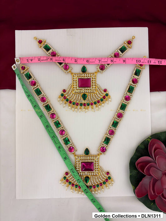 Alternate product view of Pink Square Fan Pendant Deity Long Necklace for Idol Alankaram for deity idol alankaram