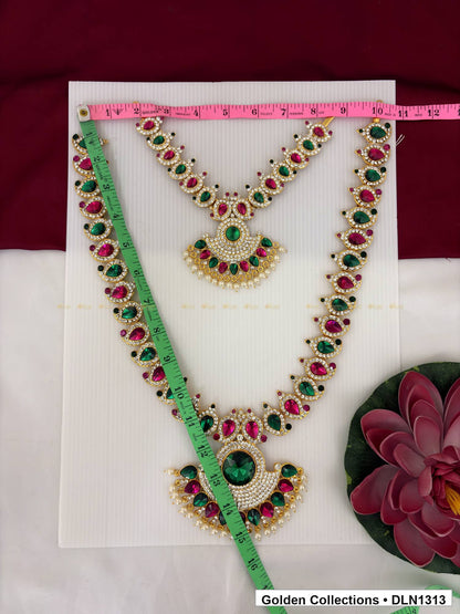Alternate product view of Alternating Red Green Crescent Deity Long Necklace for Idol Alankaram for deity idol alankaram