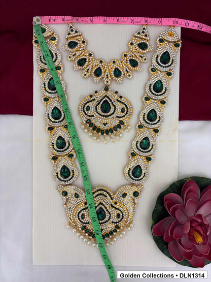 Alternate product view of Dark Green Teardrop Paisley Deity Long Necklace for Idol Alankaram for deity idol alankaram