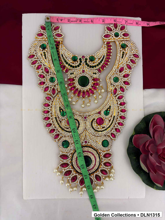 Alternate product view of Red Green Layered Curved Motif Deity Long Necklace for Idol Alankaram for deity idol alankaram