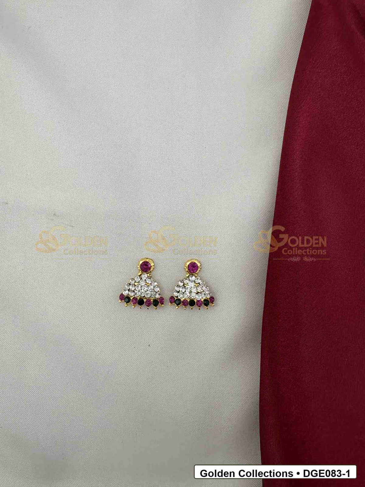 Dome Deity Earrings with Pink Green Stones for Idol Alankaram front view showing 1.5 Cms variant for deity idol alankaram