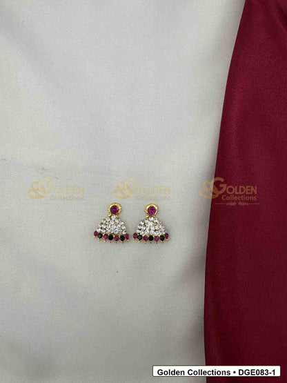 Dome Deity Earrings with Pink Green Stones for Idol Alankaram front view showing 1.5 Cms variant for deity idol alankaram