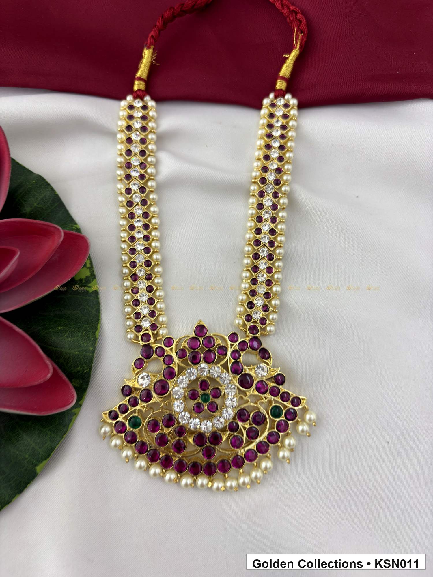 Additional product view of Double Line Real Kemp Short Necklace with Temple Pendant from Golden Collections