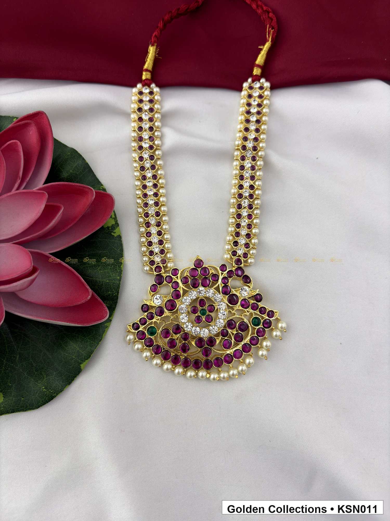 Additional product view of Double Line Real Kemp Short Necklace with Temple Pendant from Golden Collections