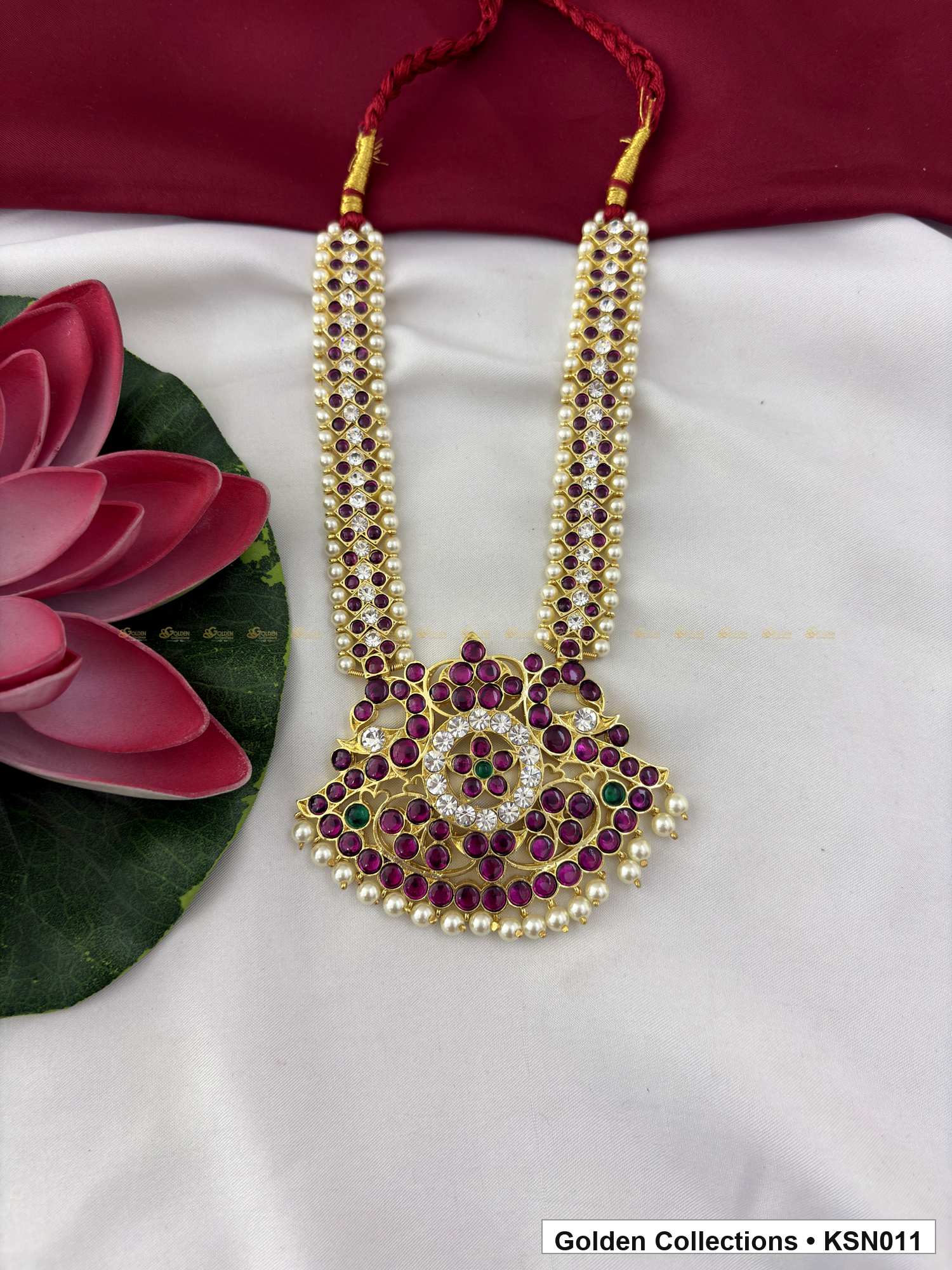 Additional product view of Double Line Real Kemp Short Necklace with Temple Pendant from Golden Collections
