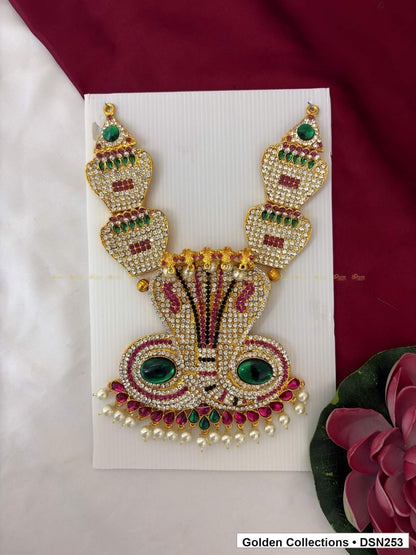 Twin Oval Fan-Crest Deity Short Necklace for Idol Alankaram full product view for deity idol alankaram