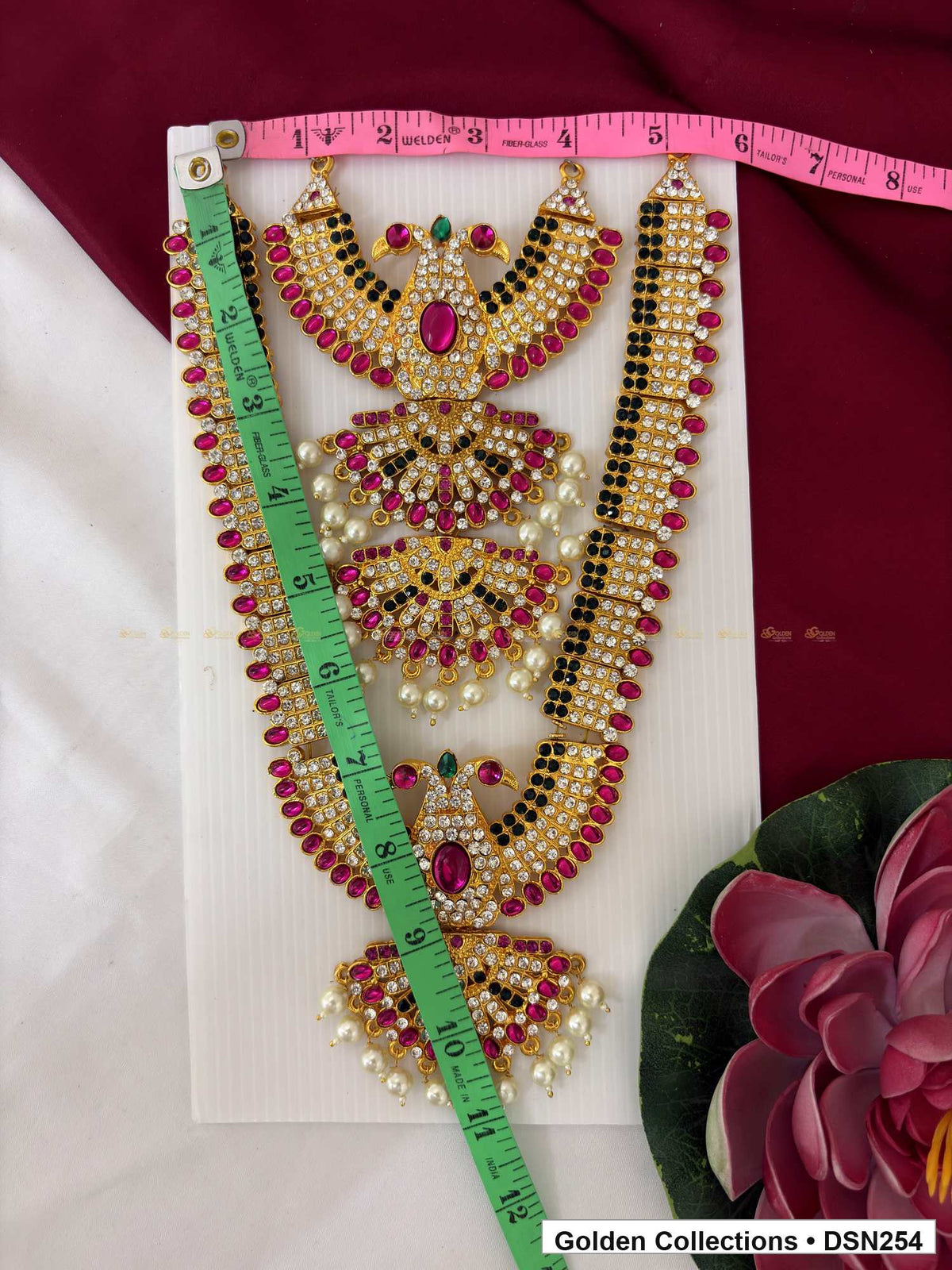 Alternate product view of Layered Round Cluster and Teardrop Deity Short Necklace for Idol Alankaram for deity idol alankaram