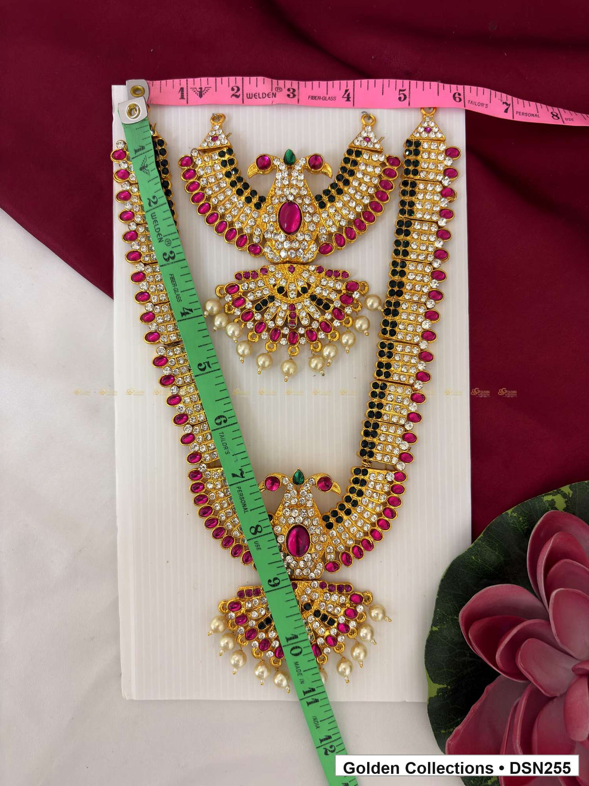 Alternate product view of Double Fan Pendant White Bead Fringe Deity Short Necklace for Idol Alankaram for deity idol alankaram