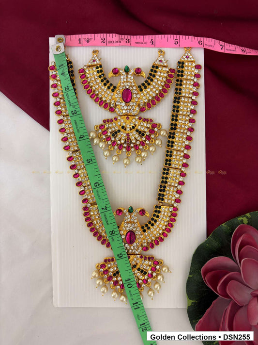 Alternate product view of Double Fan Pendant White Bead Fringe Deity Short Necklace for Idol Alankaram for deity idol alankaram