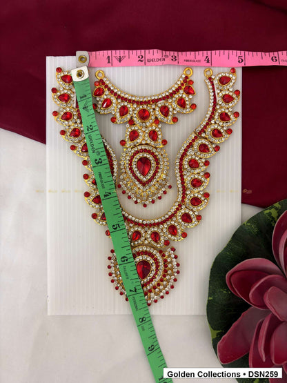 Alternate product view of Red Layered Scroll and Teardrop Deity Short Necklace for Idol Alankaram for deity idol alankaram