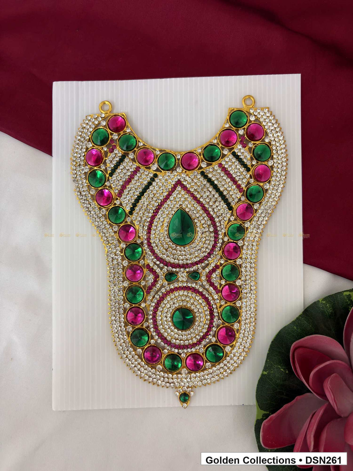 Openwork Fan and Round Medallion Deity Short Necklace for Idol Alankaram full product view for deity idol alankaram