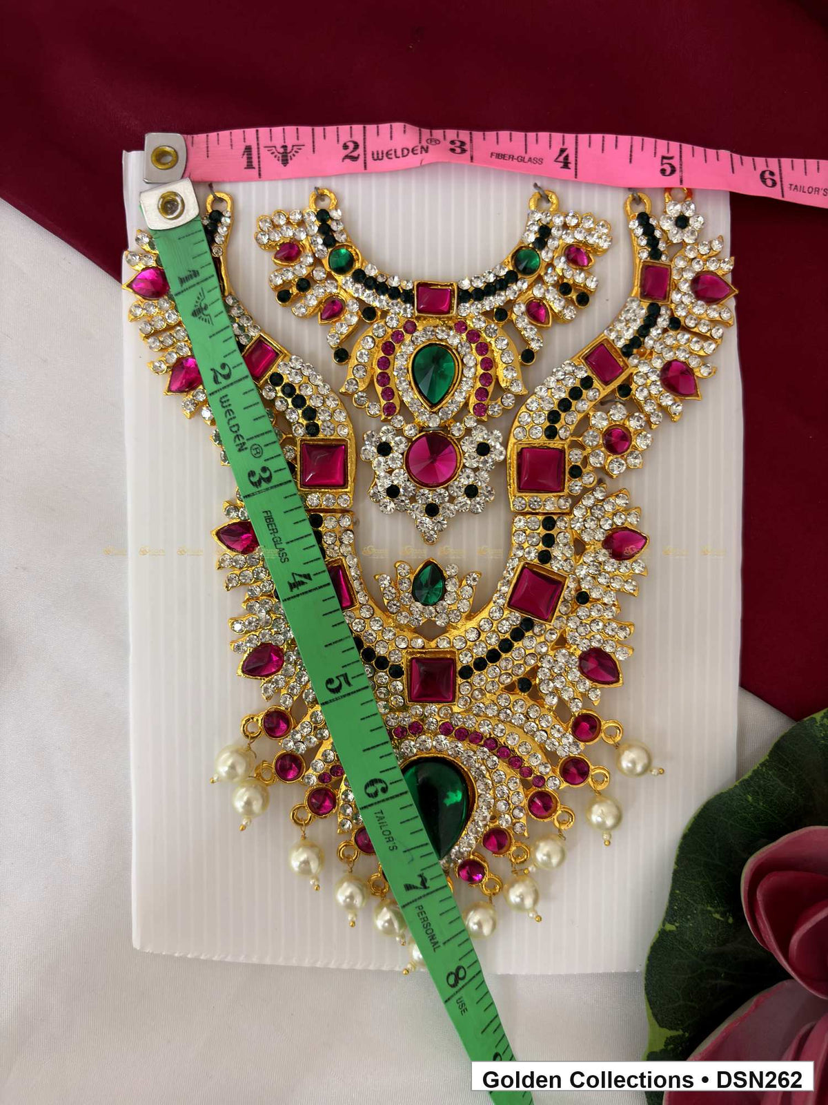 Alternate product view of Square Accent Layered Teardrop Deity Short Necklace for Idol Alankaram for deity idol alankaram