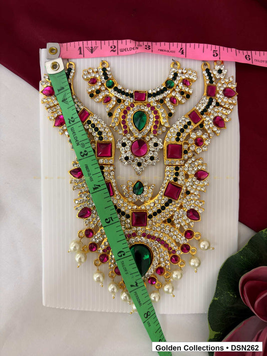 Alternate product view of Square Accent Layered Teardrop Deity Short Necklace for Idol Alankaram for deity idol alankaram