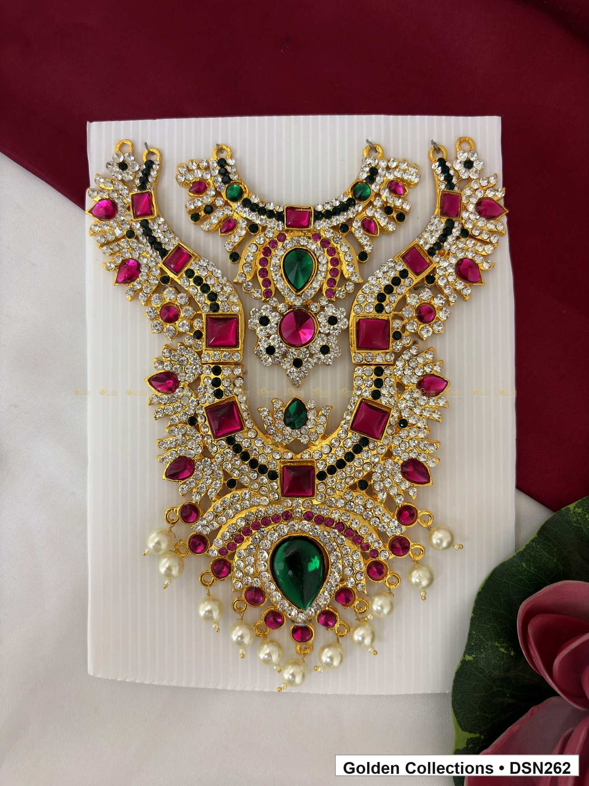 Square Accent Layered Teardrop Deity Short Necklace for Idol Alankaram full product view for deity idol alankaram