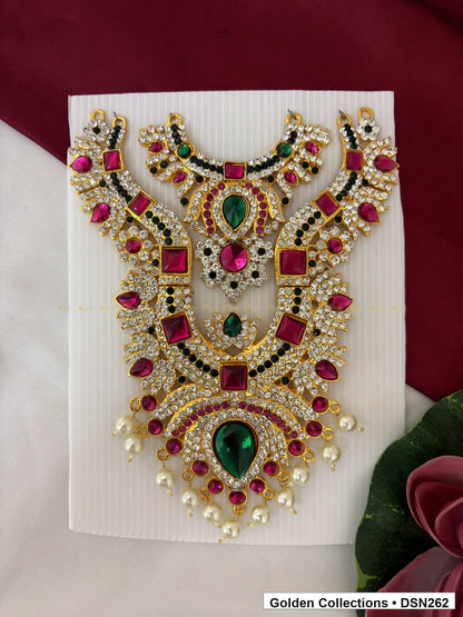 Square Accent Layered Teardrop Deity Short Necklace for Idol Alankaram full product view for deity idol alankaram
