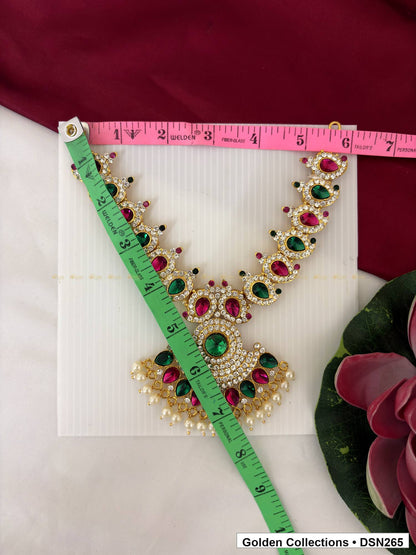Alternate product view of Alternating Paisley Round-Center White Bead Fringe Deity Short Necklace for Idol Alankaram for deity idol alankaram