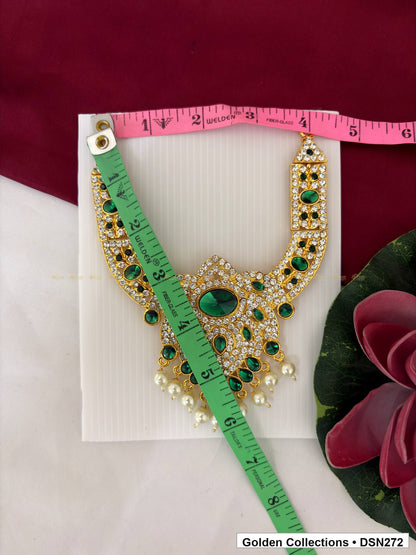 Alternate product view of Green Oval Center Teardrop Lattice Deity Short Necklace for Idol Alankaram for deity idol alankaram