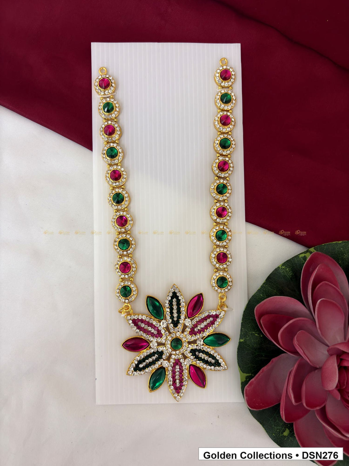 Multicolor Petal Starburst Pendant Deity Short Necklace for Idol Alankaram full product view for deity idol alankaram