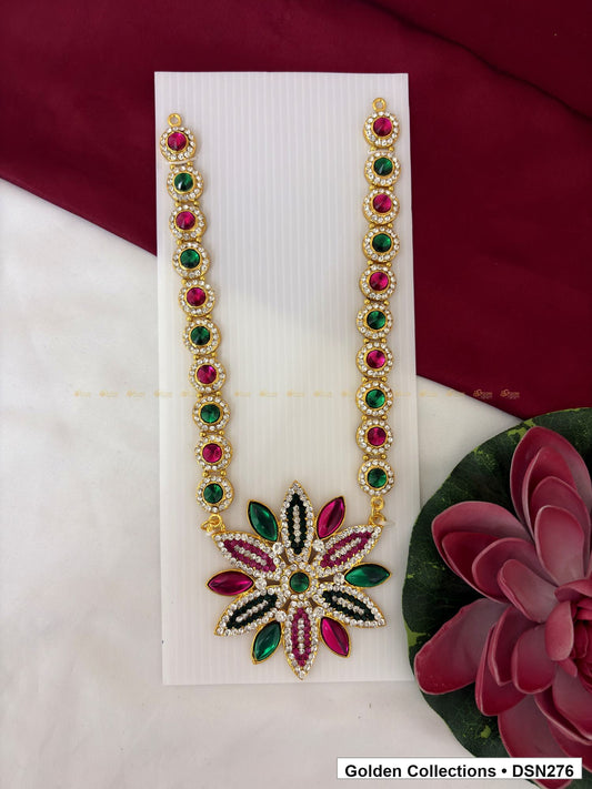 Multicolor Petal Starburst Pendant Deity Short Necklace for Idol Alankaram full product view for deity idol alankaram