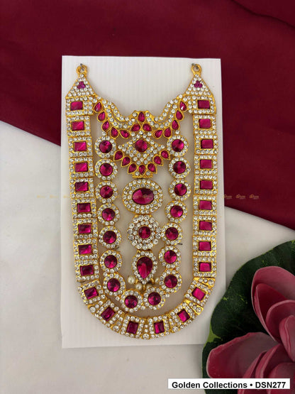 Alternate product view of Magenta Rectangle Border Layered Bib Deity Short Necklace for Idol Alankaram for deity idol alankaram