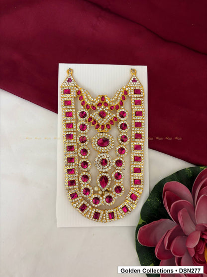 Alternate product view of Magenta Rectangle Border Layered Bib Deity Short Necklace for Idol Alankaram for deity idol alankaram