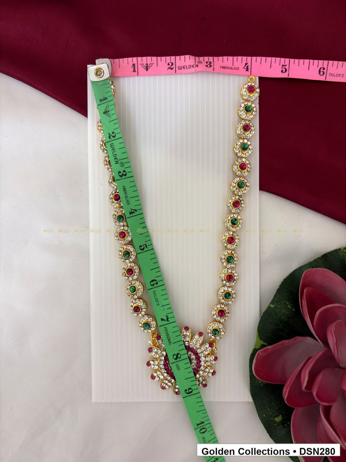 Alternate product view of Green Center Circular Halo Pendant Deity Short Necklace for Idol Alankaram for deity idol alankaram