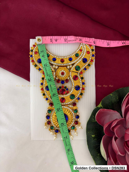 Alternate product view of Blue-Center Multicolor Floral Sunburst Deity Short Necklace for Idol Alankaram for deity idol alankaram