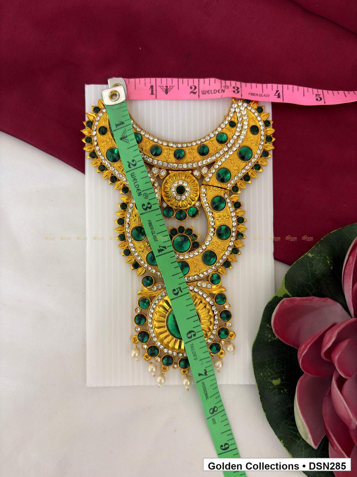 Alternate product view of Blue and Green Graduated Arch Medallion Deity Short Necklace for Idol Alankaram for deity idol alankaram