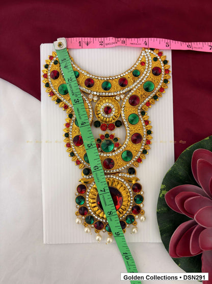 Alternate product view of Red Green Layered Floral Circle Deity Short Necklace for Idol Alankaram for deity idol alankaram