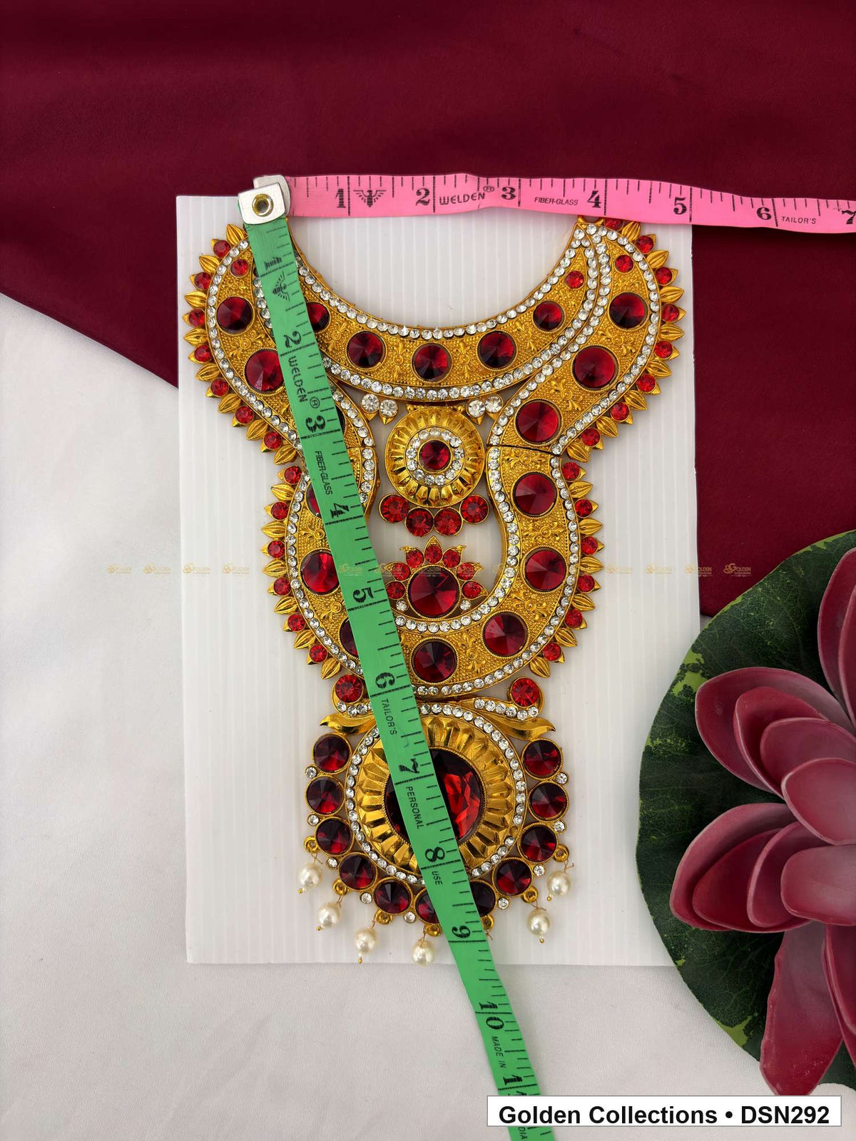 Alternate product view of Red Graduated Arch Floral Sunburst Deity Short Necklace for Idol Alankaram for deity idol alankaram