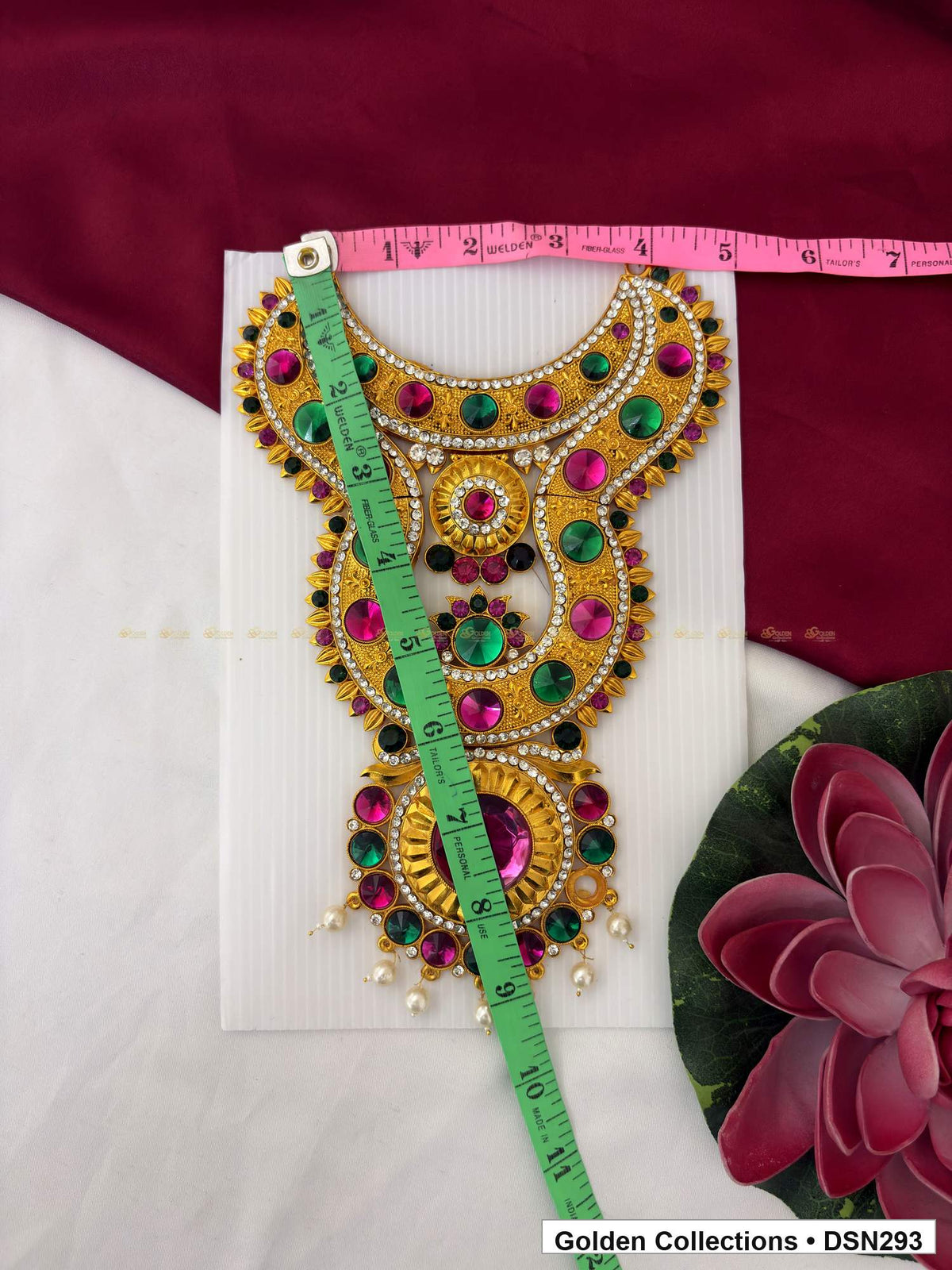 Alternate product view of Magenta-Center Multicolor Layered Sunburst Deity Short Necklace for Idol Alankaram for deity idol alankaram